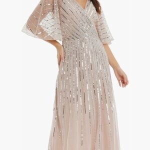 Elegant Silver Sequin Evening Gown